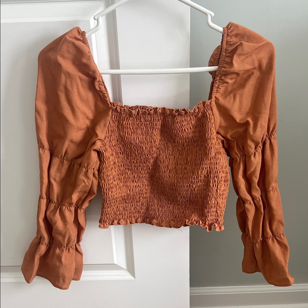 SHEIN Rust Orange Smocked Square-Neck Crop Top